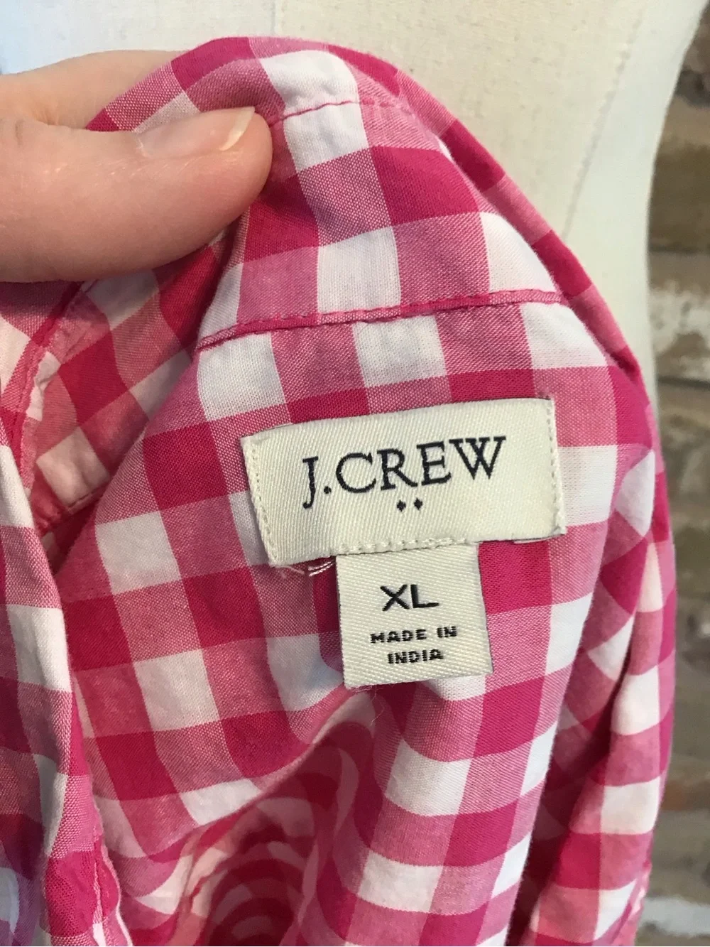 J. CREW Women's Hot Pink & White Gingham Check Button-Down Shirt XL